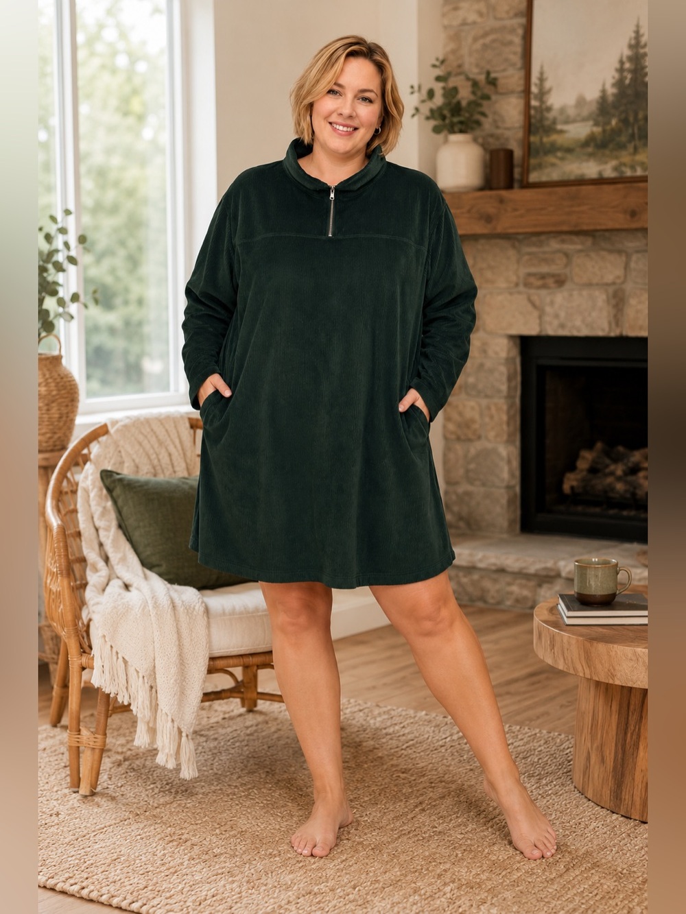 AnyBody Ribbed Velour Zip Front Tunic.